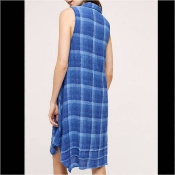 Anthropologie blue checkered linen Isabella Sinclair dress size xs - Picture 11 of 11